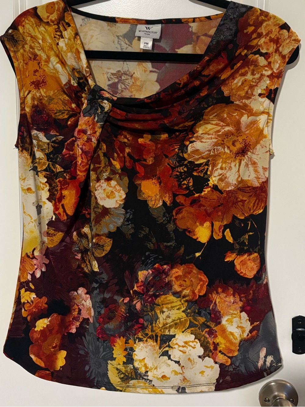 Worthington Petite Floral Cowl Neck Top Size PM